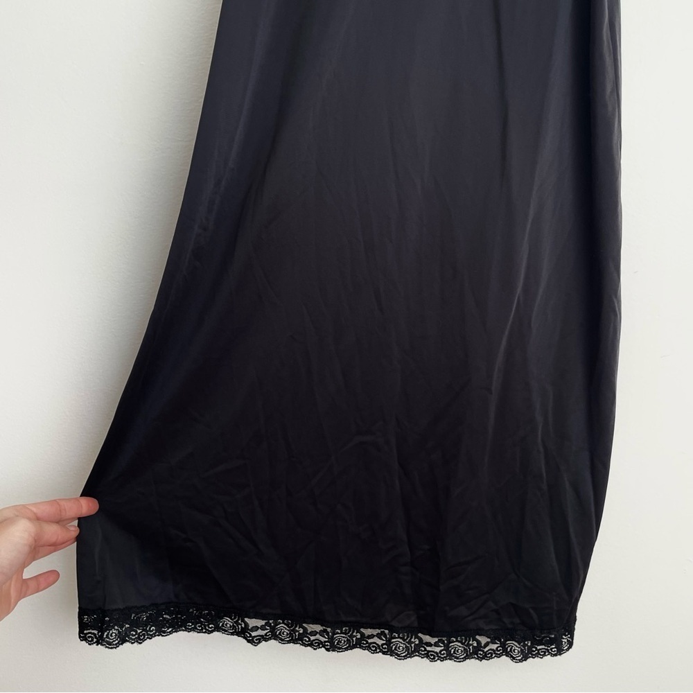 Vintage‎ Shadowline babydoll satin slip dress black whimsigoth fairy lace witchy - Picture 6 of 9